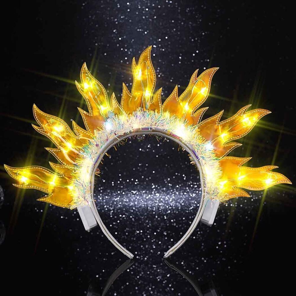 4950 Light Up Sun Headband Fire Rave LED Headpiece Neon Flame Hair